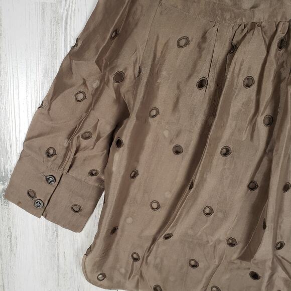 Sara Berman 70% Silk Brown Long Sleeve Cut-Out Shirt Women's Size Medium - Picture 10 of 12